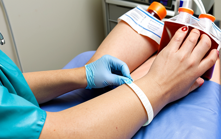 **Image Prompt 1: Blood Test Procedure**
- "A medical professional performing a blood test on a patient. The setting is a clean, well-lit clinic. The nurse is gently inserting a needle into the patient's arm while ensuring a sterile environment. Include medical equipment like alcohol wipes and vials for blood collection in the background."