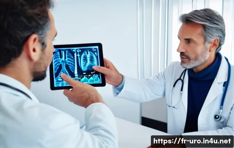 비뇨기과에서 시행하는 PSA 검사 - A detailed medical consultation scene set in a modern French clinic, featuring a middle-aged French ...